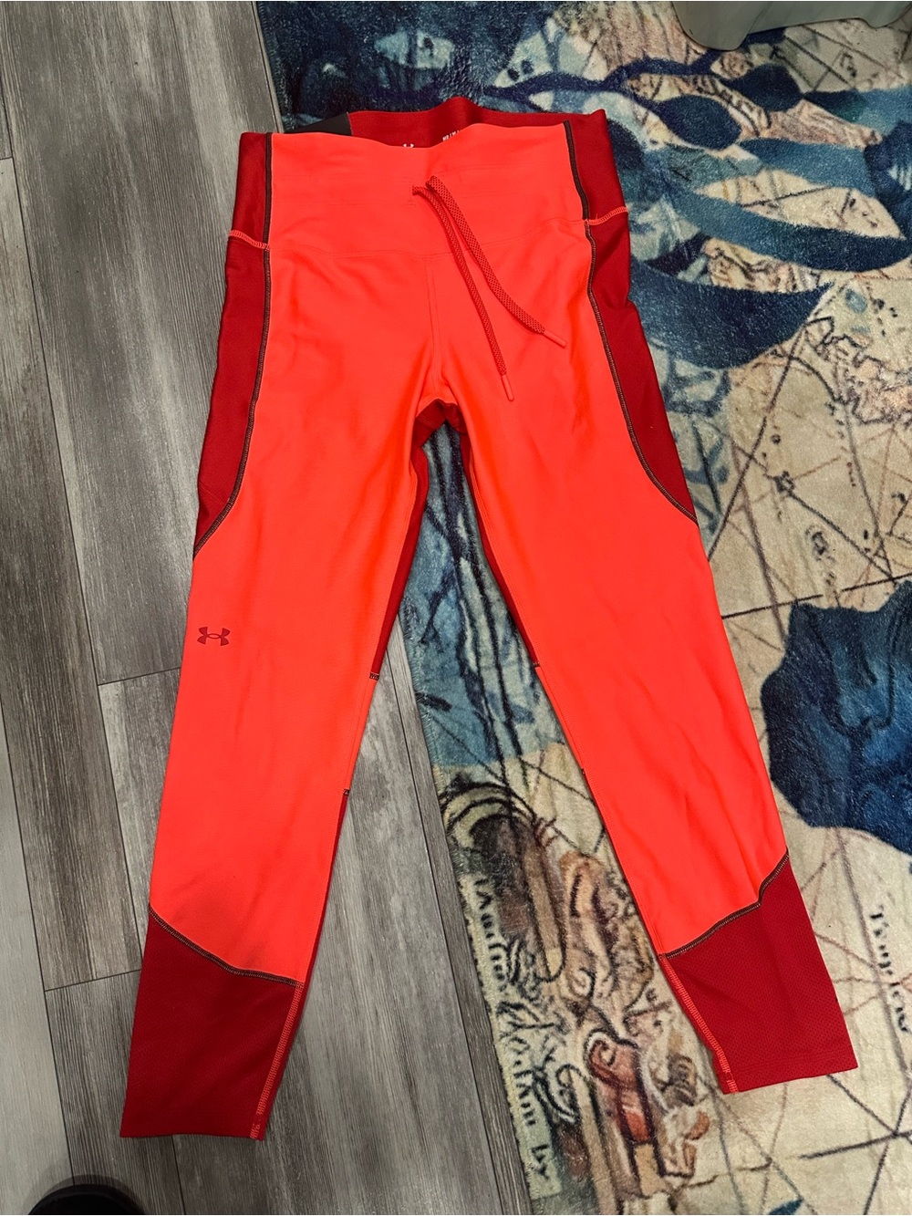 Under Armour Girls Bright Neon Orange and Red Athletic Leggings